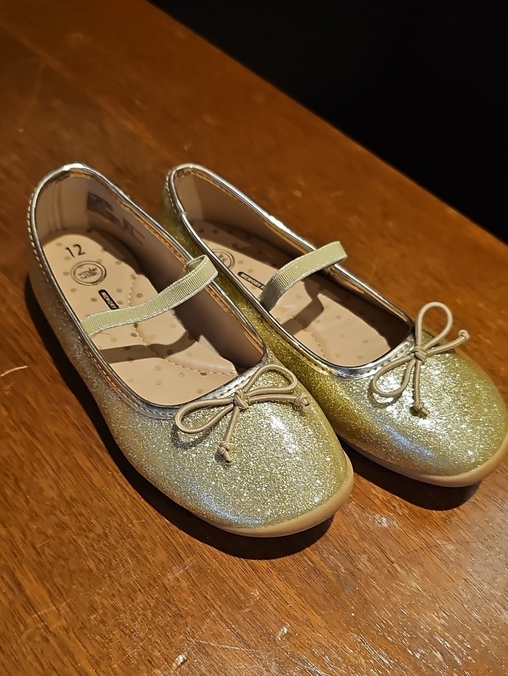 wonder nation Girls Gold Glitter Mary Jane Ballet Flats in Gold